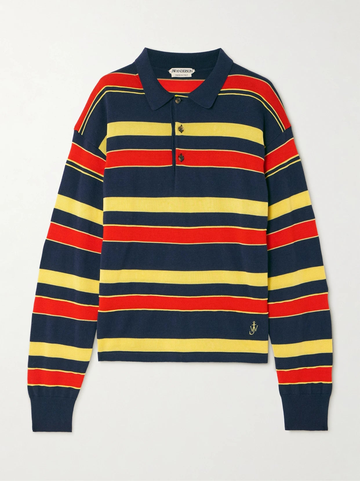 Embroidered Striped Cotton And Wool-blend Polo Shirt