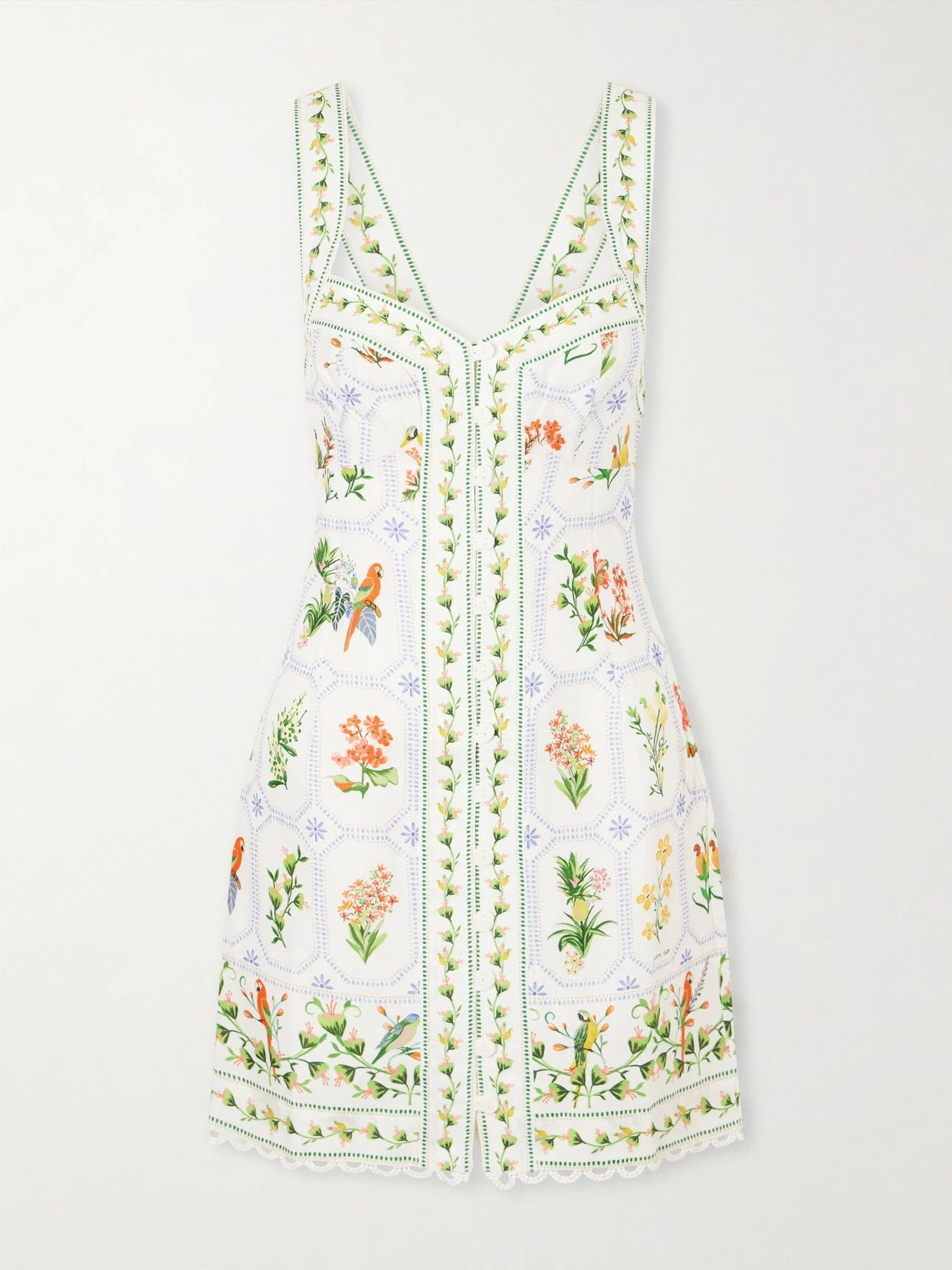 Tropical Porcelain Printed Linen Mini Dress