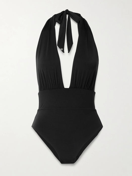 Image of Swimwear. Product name - Beachwear Halterneck Swimsuit in Black colour by brand - Max Mara