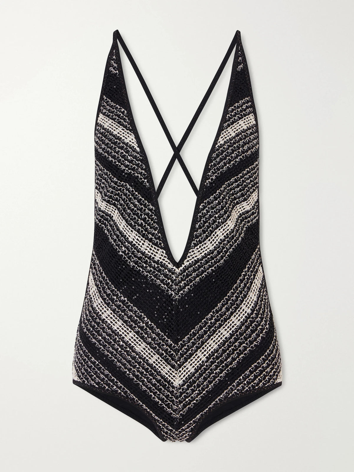 Striped Metallic Crochet-knit One-piece