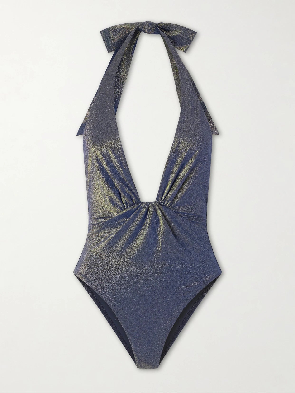Image of Swimwear. Product name - Aster Twisted Metallic Halterneck Swimsuit in Multi colour by brand - Zimmermann