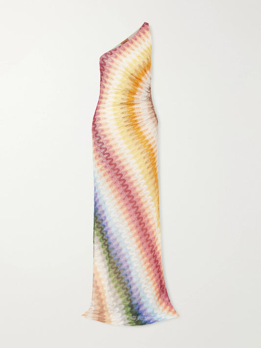 Image of Dresses. Product name - Striped Ruched Crochet-knit Maxi Dress in Multi colour by brand - Missoni