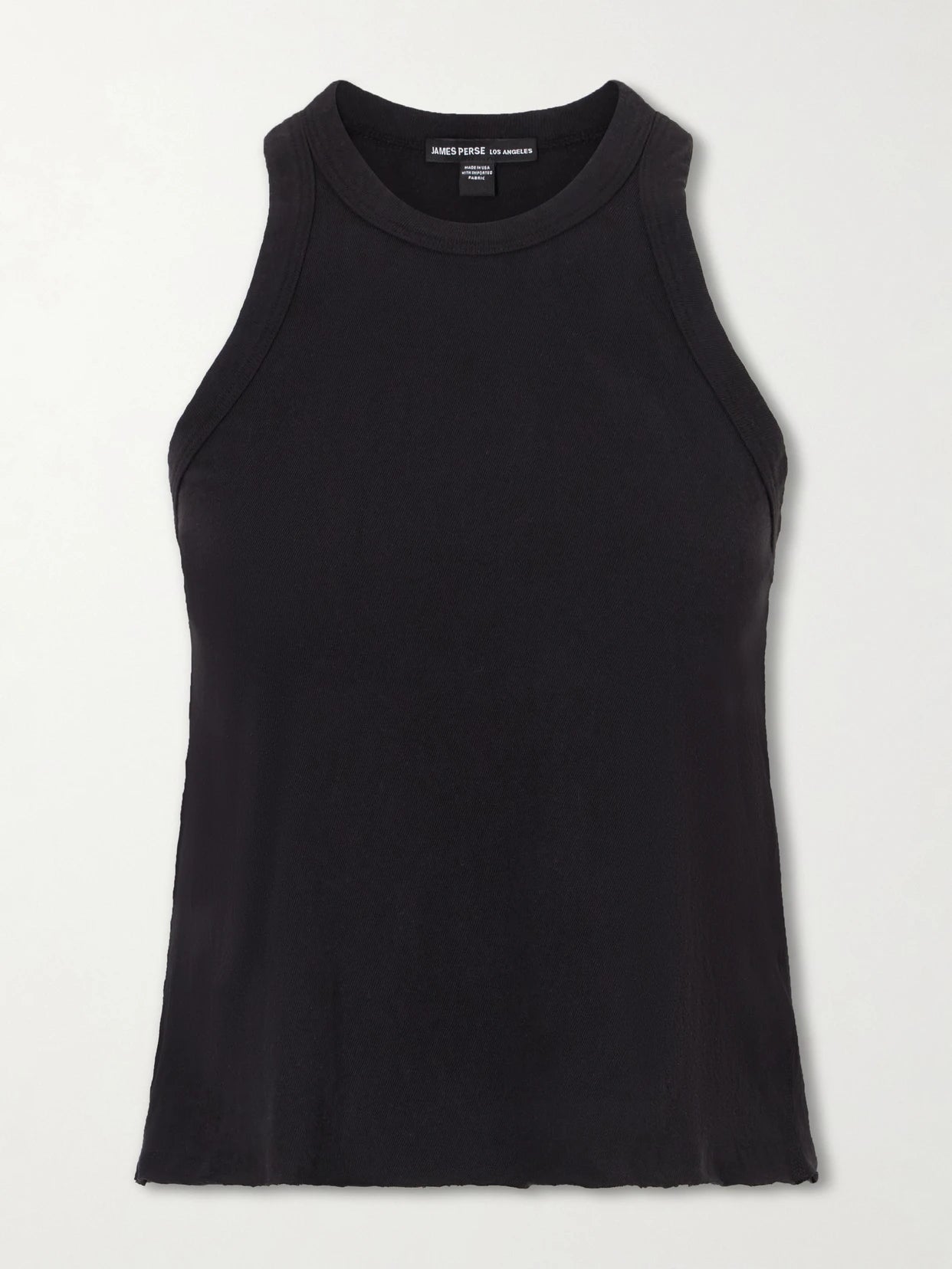 Image of a model wearing Tops. Product name - Slub Cotton-jersey Tank Top in Black colour by brand - James Perse