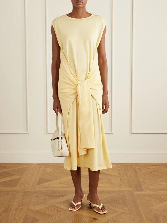 Image of Heels. Product name - Naplack Leather Thong Sandals in Pastel yellow colour by brand - TOTEME
