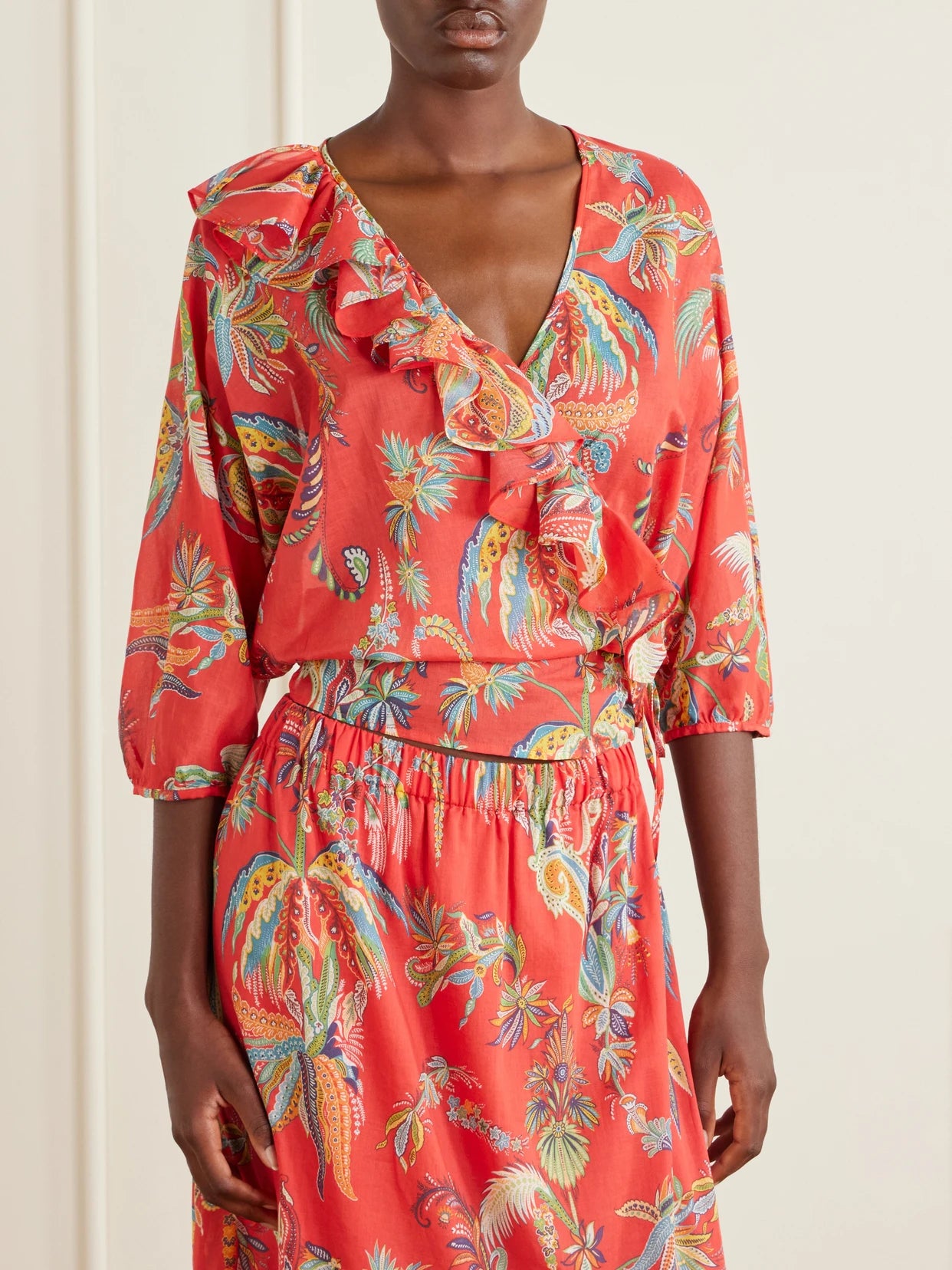 Ruffled Printed Cotton Blouse