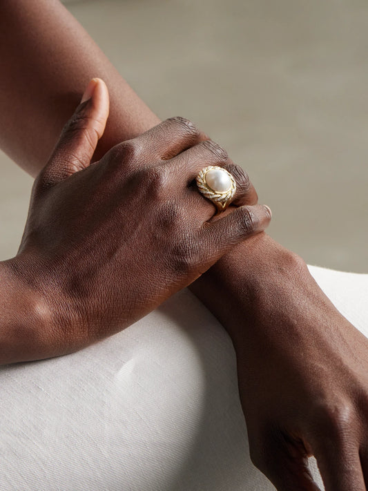 Image of Rings. Product name - 18-karat Gold, Diamond And Pearl Ring in Multi colour by brand - David Yurman