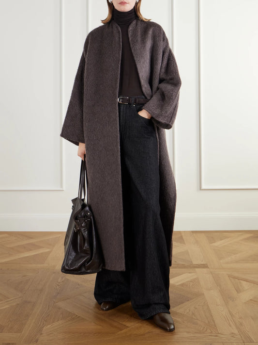 Image of Coats & Jackets. Product name - Febo Camel-hair And Mohair-blend Coat in Dark brown colour by brand - Max Mara