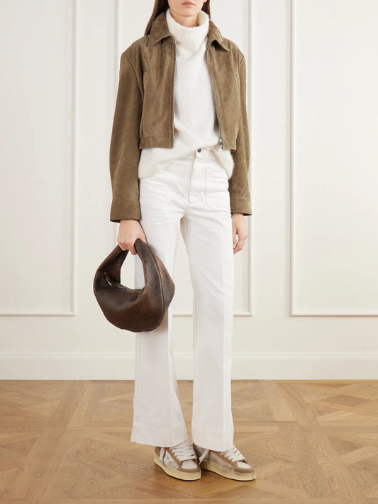 Image of Sneakers. Product name - Stardan Leather-trimmed Suede Sneakers in Light brown colour by brand - Golden Goose