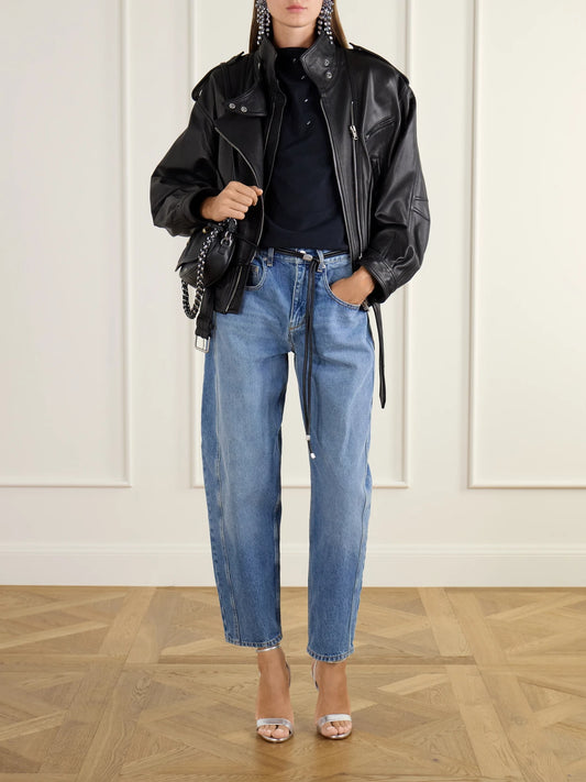 Image of a model wearing Tops. Product name - Sebani Asymmetric Gathered Bead-embellished Cotton-jersey T-shirt in Black, Beige colour by brand - ISABEL MARANT