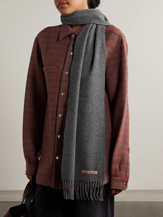 Image of Scarves & Shawls. Product name - Fringed Wool Scarf in Gray colour by brand - Acne Studios