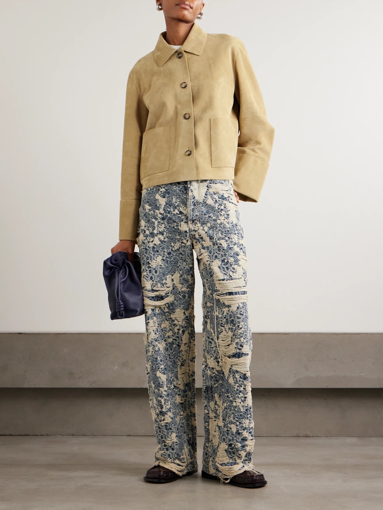 Image of Coats & Jackets. Product name - Paneled Suede Jacket in Tan colour by brand - LOEWE