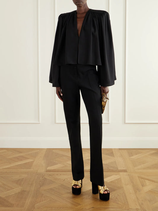 Image of Coats & Jackets. Product name - Silk-crepe Crop Jacket in Black colour by brand - Valentino Garavani