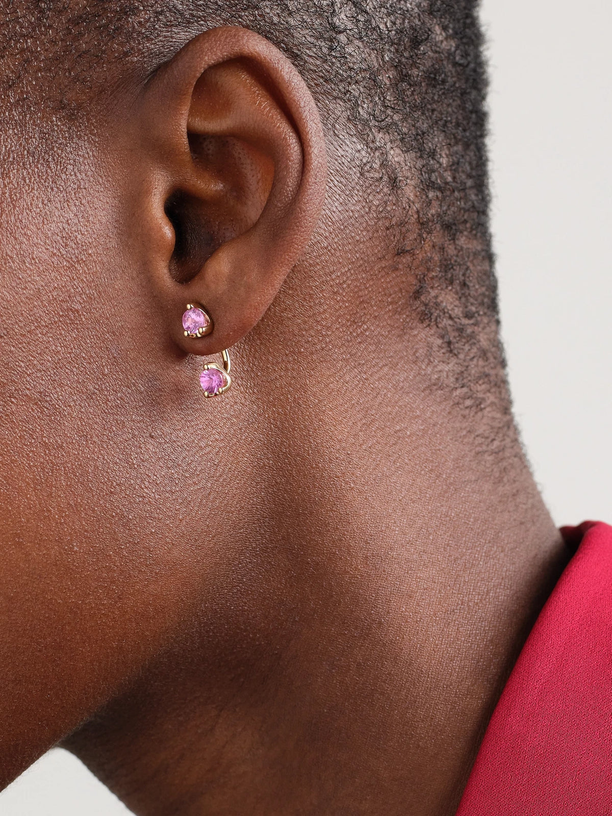 Image of Earrings. Product name - Orbit 18-karat Gold Sapphire Single Earring in Pink colour by brand - Anita Ko