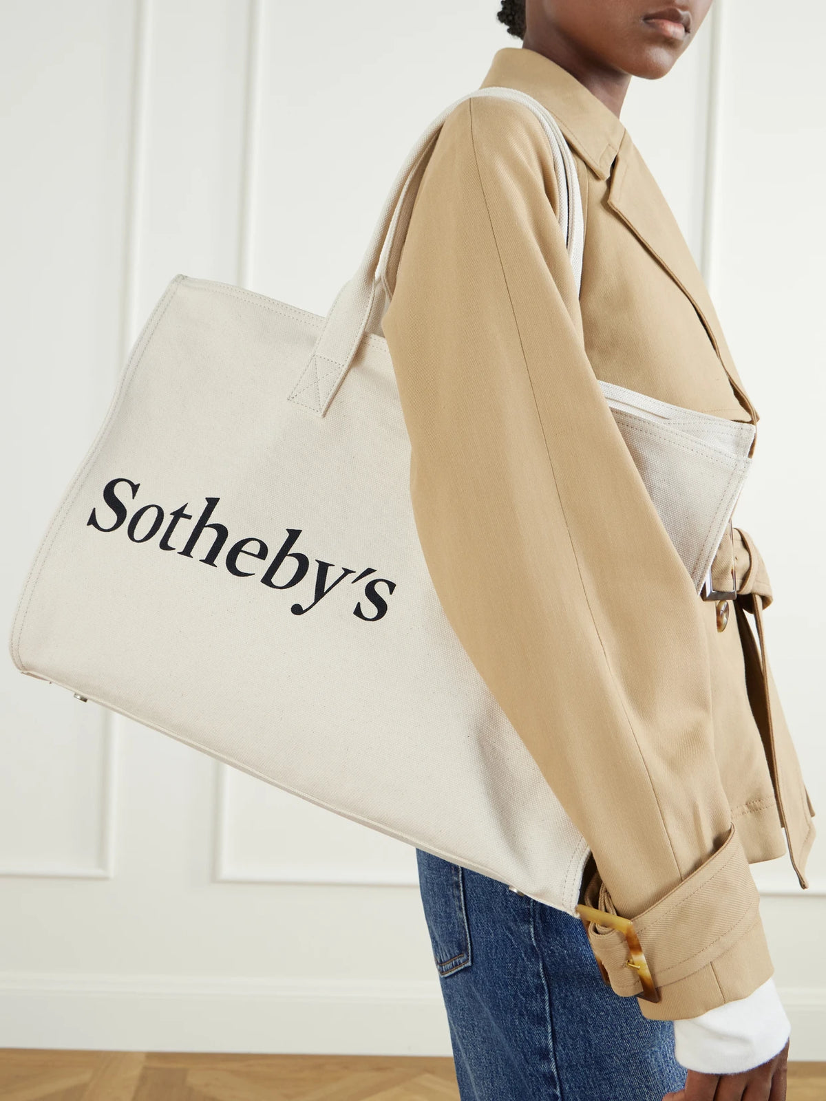 Image of Bags. Product name - + Sotheby's Printed Canvas Tote in Cream colour by brand - FRAME