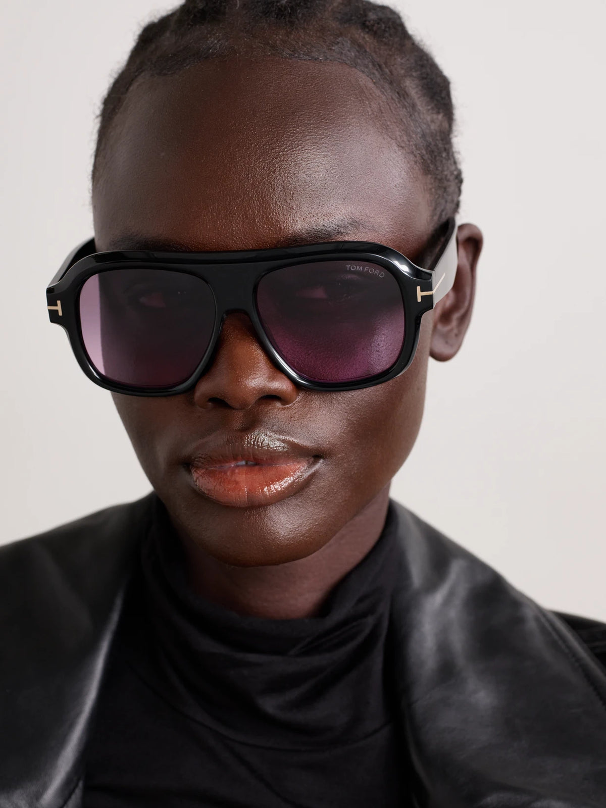 Image of Sunglasses. Product name - Rhonda Aviator-style Acetate Sunglasses in Black colour by brand - TOM FORD