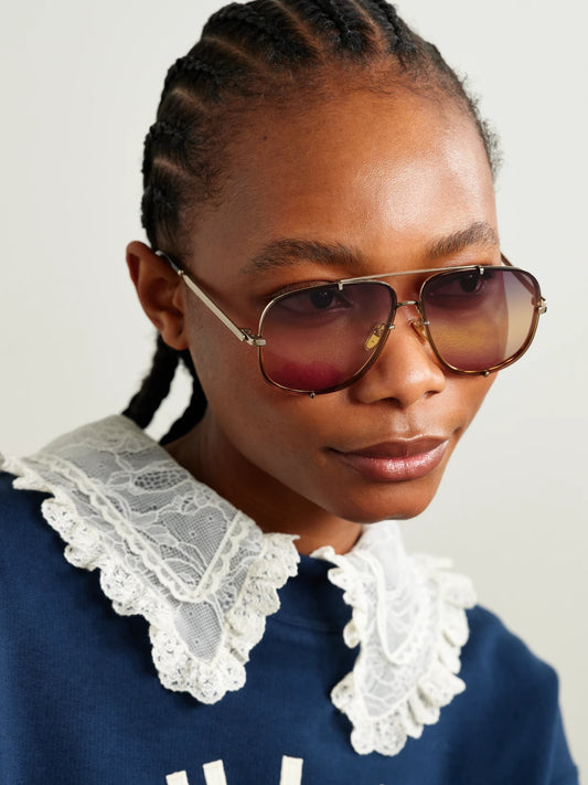 Image of Sunglasses. Product name - Ivy Aviator-style Gold-tone Sunglasses in Multi colour by brand - Chloé