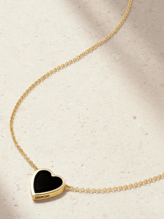 Mini Heart 18-karat Gold Onyx Necklace