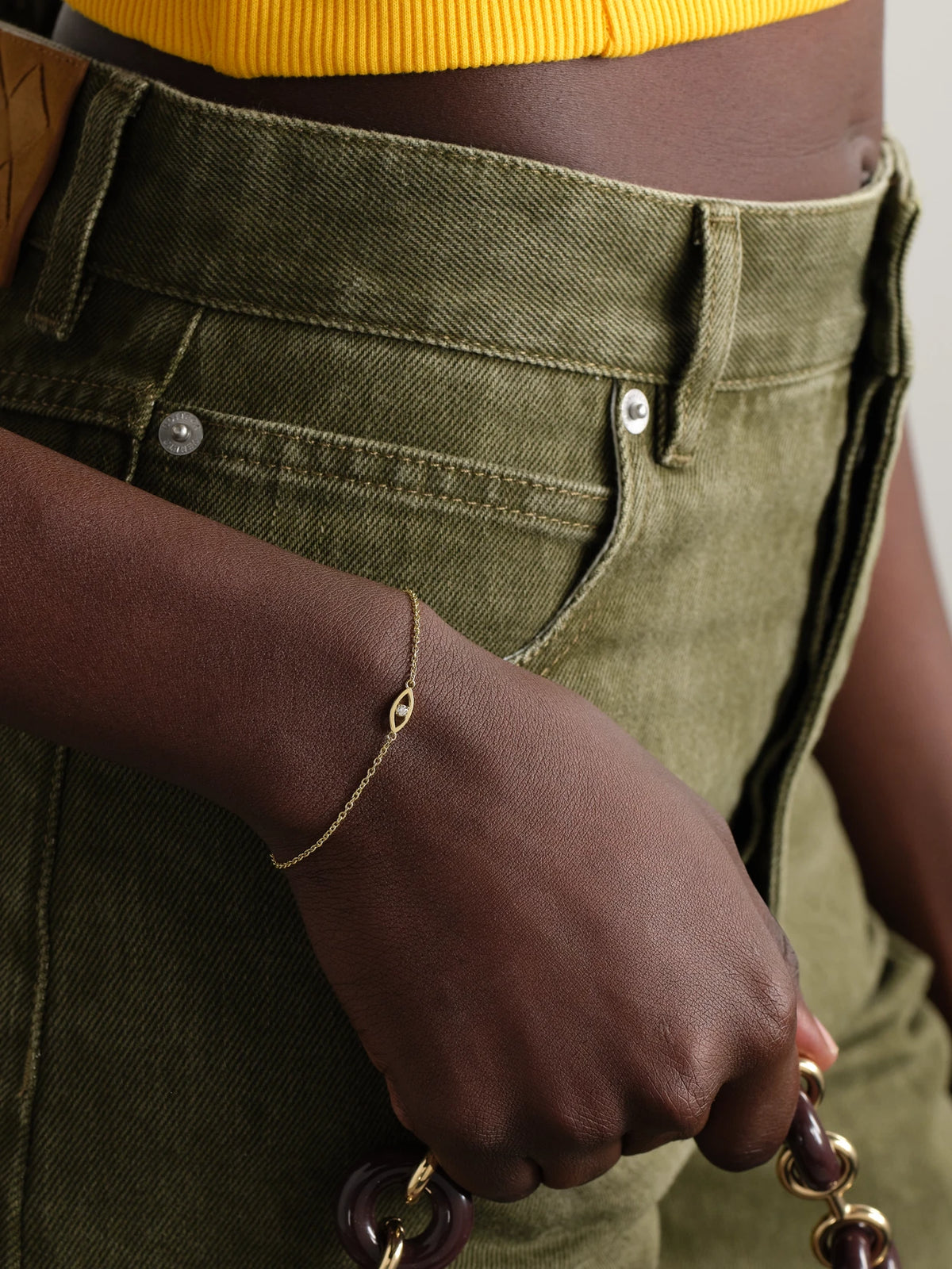 Image of Jewelry. Product name - Mini Evil Eye 18-karat Gold Diamond Bracelet in Multi colour by brand - Jennifer Meyer