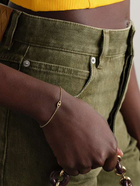 Image of Jewelry. Product name - Mini Evil Eye 18-karat Gold Diamond Bracelet in Multi colour by brand - Jennifer Meyer