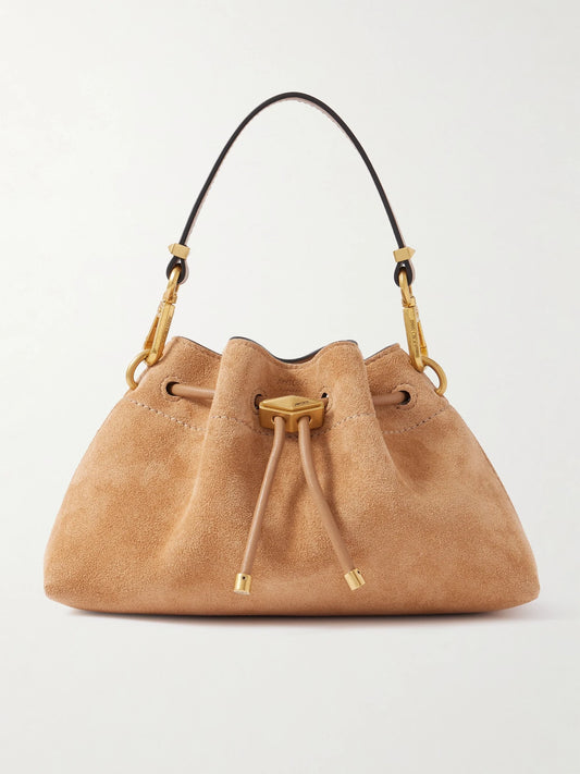 Cinch Small Leather-trimmed Suede Shoulder Bag
