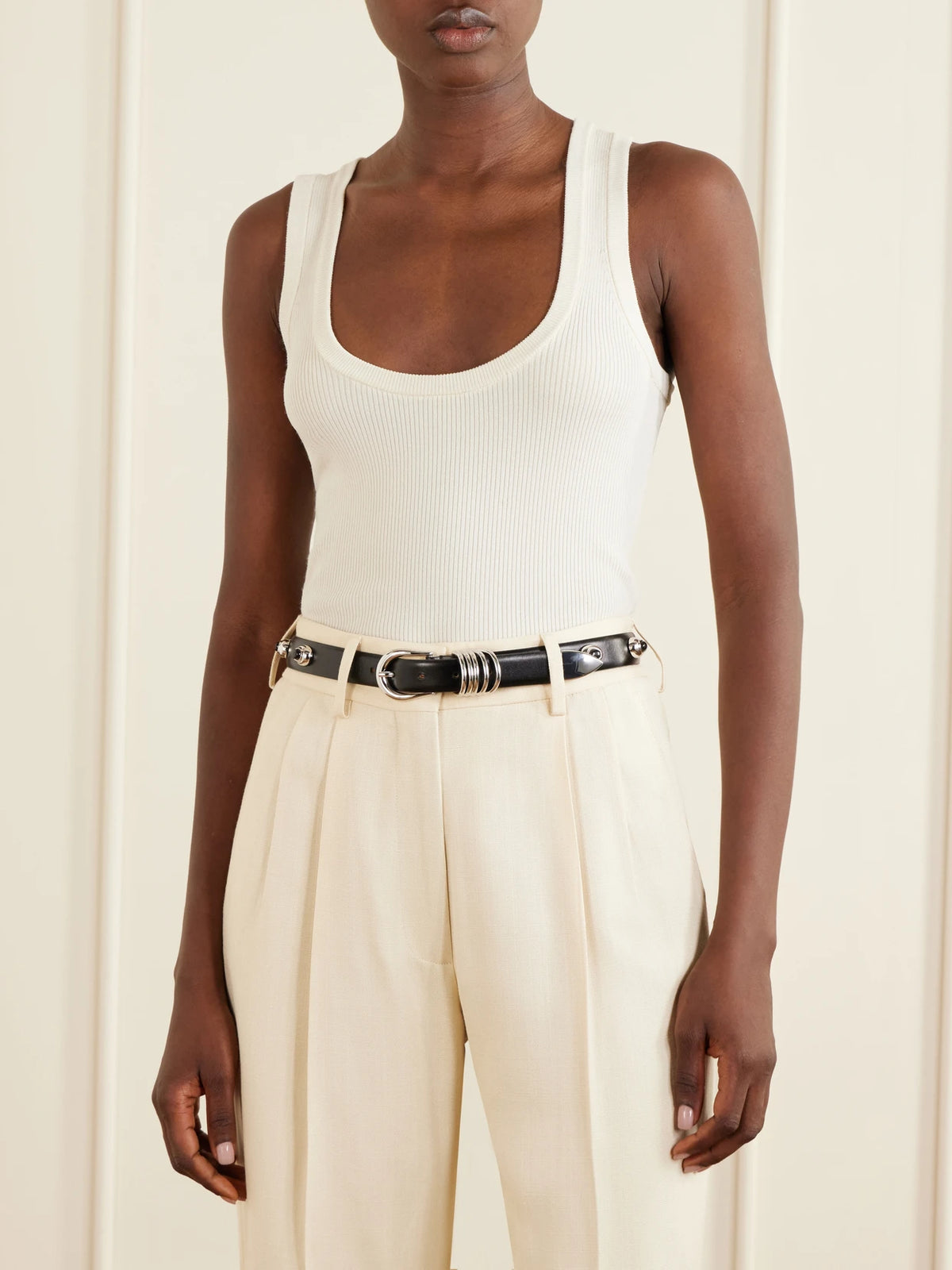 Image of Belts. Product name - Hollihock Stone Embellished Leather Belt in Black colour by brand - Déhanche