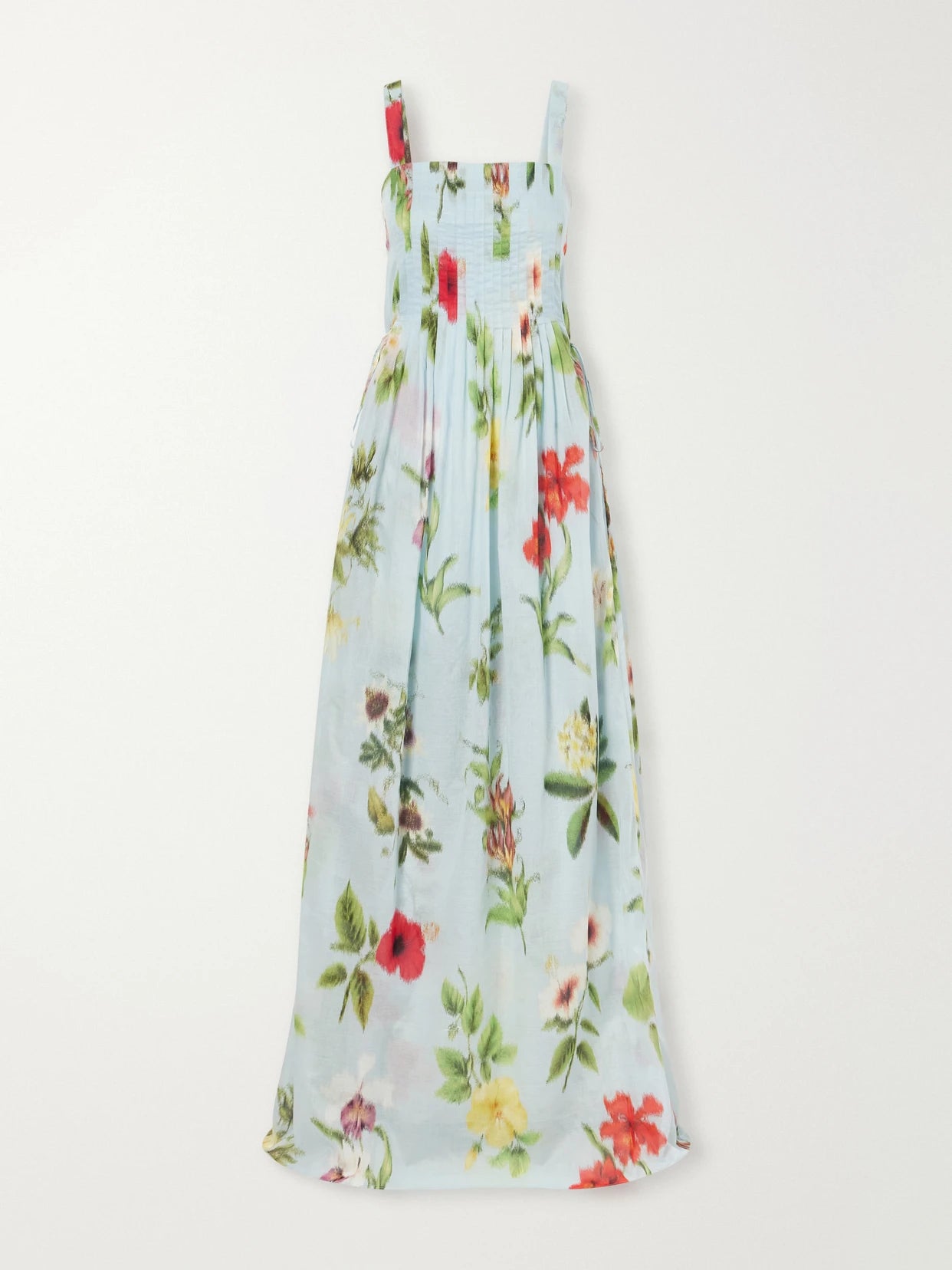 Image of Dresses. Product name - Floral-printed Cotton-voile Gown in Light blue colour by brand - Oscar de la Renta