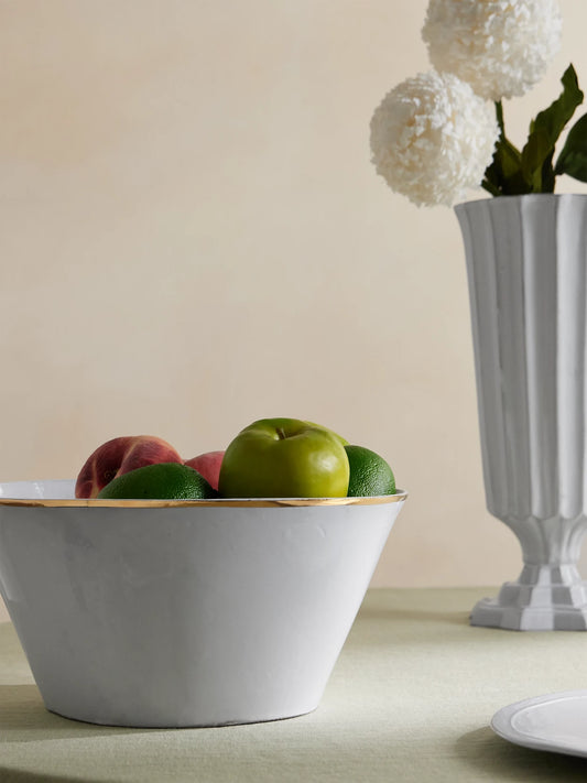 Image of Tableware. Product name - Crésus Large Gold-plated Ceramic Salad Bowl in White colour by brand - Astier De Villatte