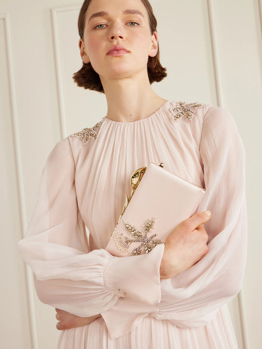 Image of Bags. Product name - Bloom Crystal-embellished Satin Clutch in Baby pink colour by brand - Erdem