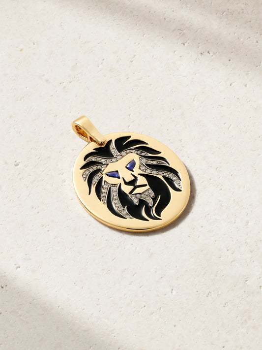 Diane Kordas Lion 18-karat Gold, Diamond, Sapphire And Enamel Pendant