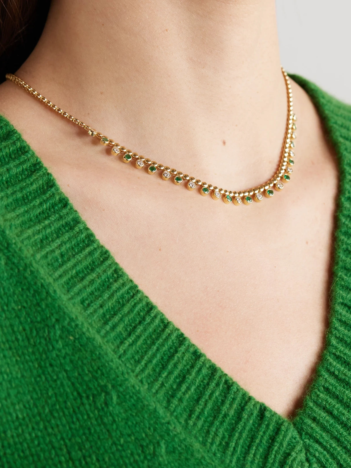 Image of Necklaces. Product name - 18-karat Gold, Emerald And Diamond Necklace in Multi colour by brand - Jennifer Meyer
