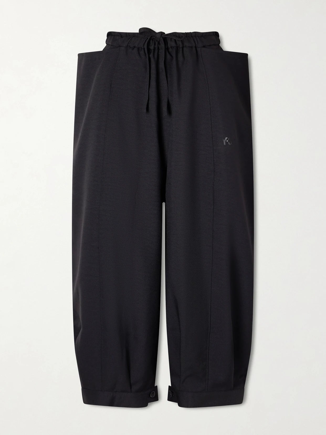 Image of a model wearing Tops. Product name - + Y-3 Cropped Recycled-jersey Wide-leg Pants in Black colour by brand - adidas Originals