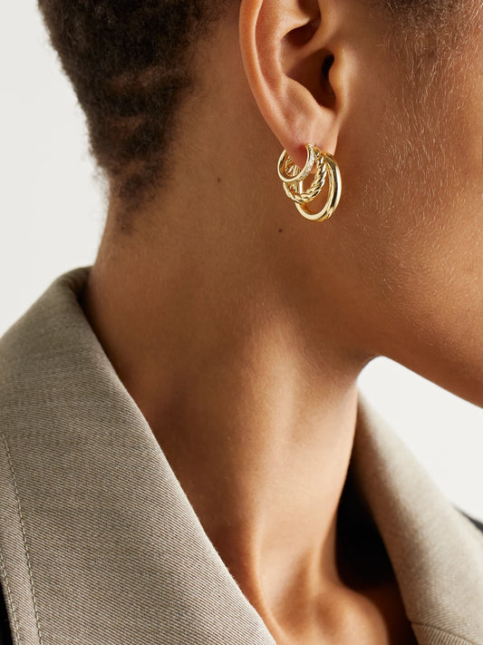 Image of Earrings. Product name - Dy Mercer 18-karat Gold Diamond Hoop Earrings in Multi colour by brand - David Yurman