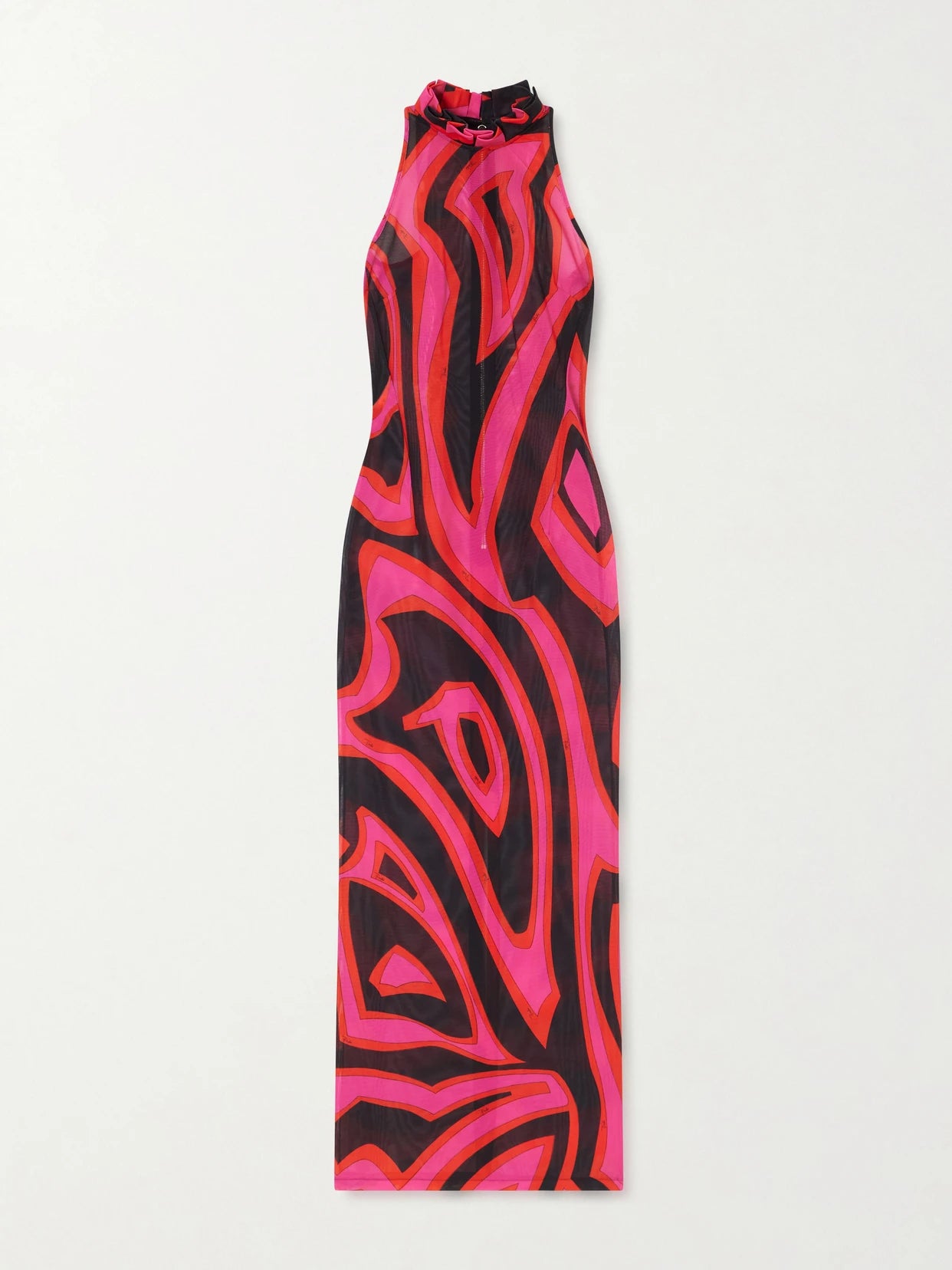 Printed Mesh Maxi Dress
