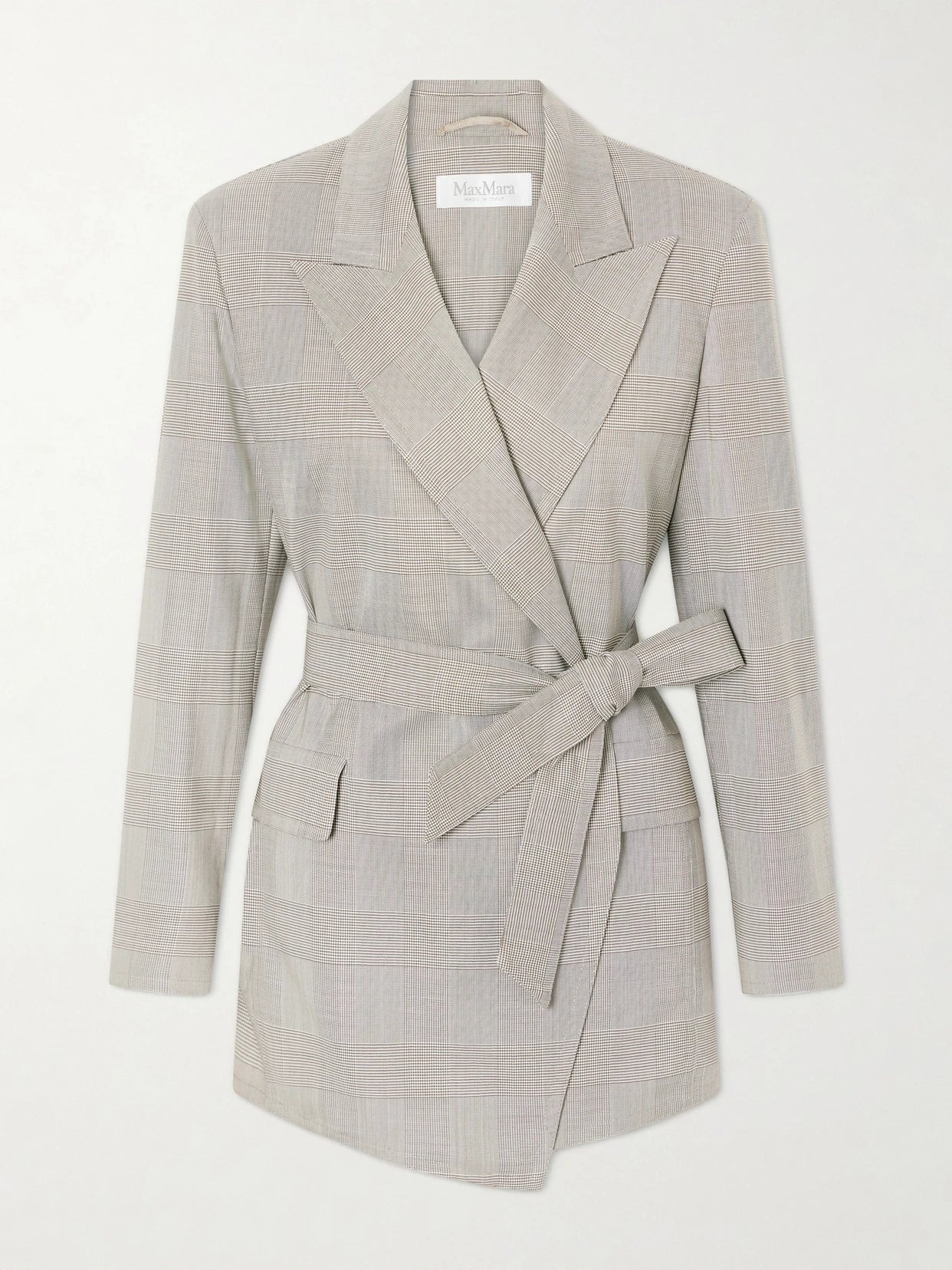 Belted Checked Wool Blazer