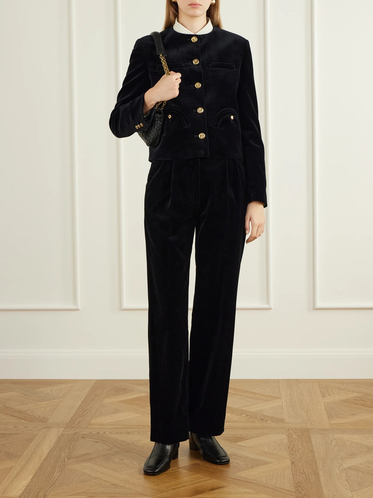Image of Outfit Sets. Product name - Cotton-velvet Jacket in Black colour by brand - BLAZÉ Milano