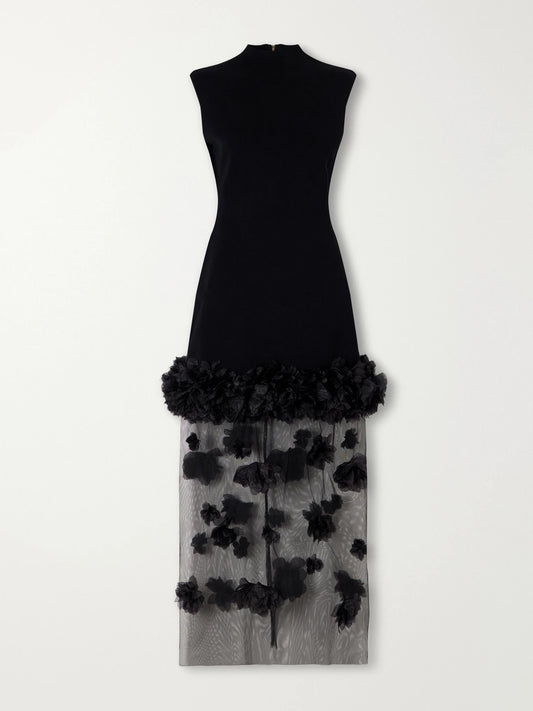 Aje Fleura Floral-trimmed Knit Midi Dress