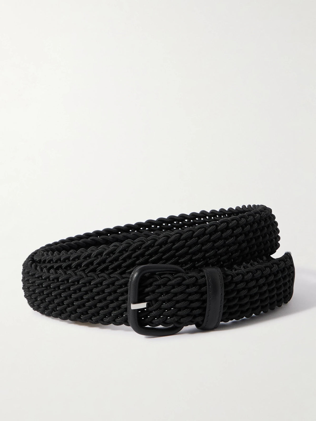 Woven Leather-trimmed Cord Belt