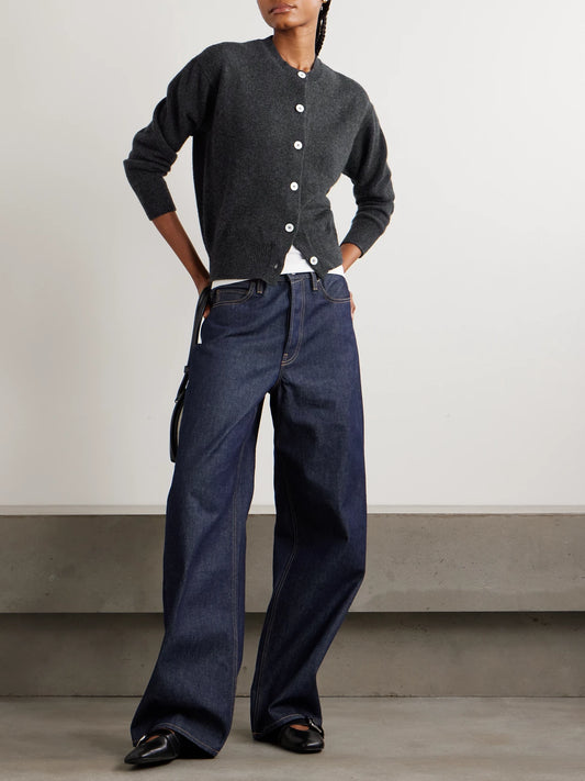 Image of a model wearing Outerwear. Product name - Wool Cardigan in Dark gray colour by brand - &Daughter
