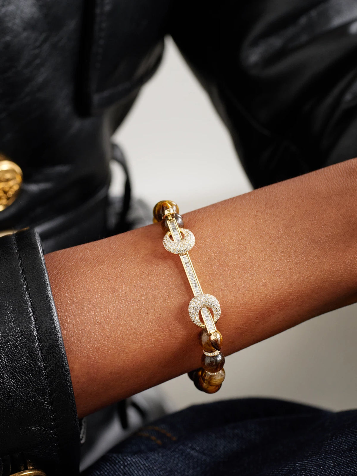 Image of Bracelets. Product name - Chakra 18-karat Gold, Tiger's Eye And Diamond Bracelet in Multi colour by brand - Ananya