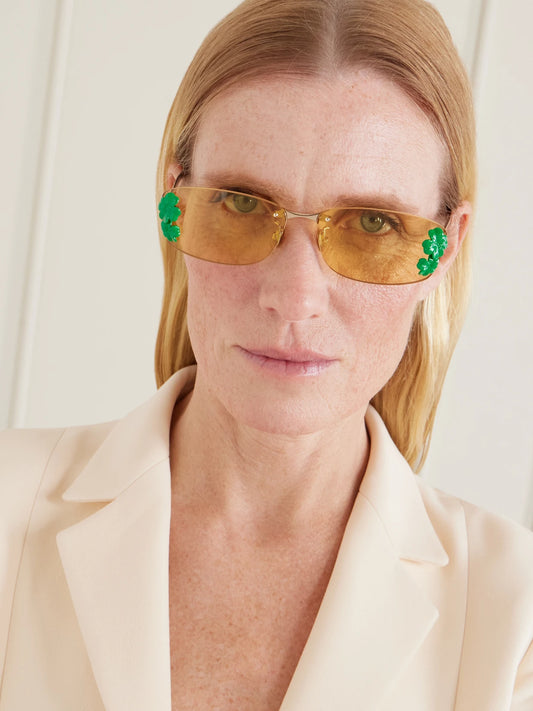 Image of Sunglasses. Product name - Dior clover S1u Rectangular Gold-tone Sunglasses in Rose gold colour by brand - DIOR Eyewear