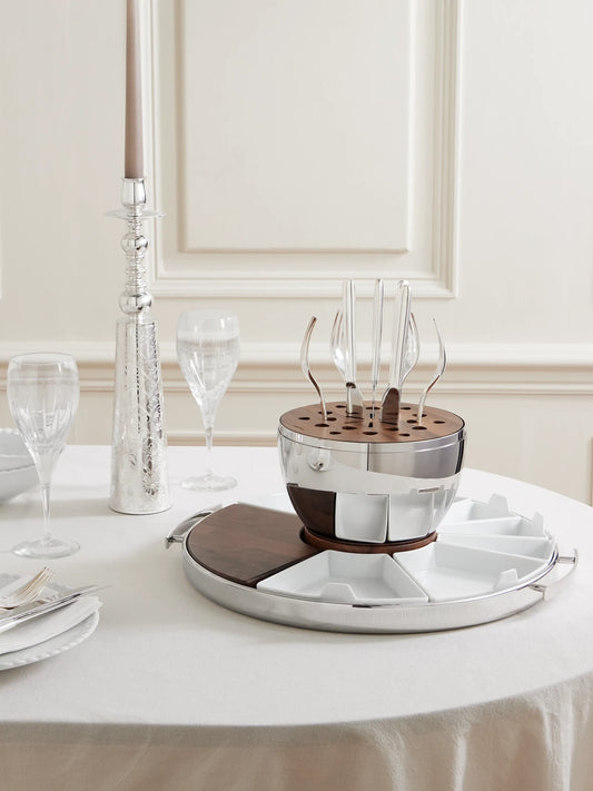 Image of Tableware. Product name - Mood Party Walnut, Porcelain And Stainless Steel Serving Set in Silver colour by brand - Christofle