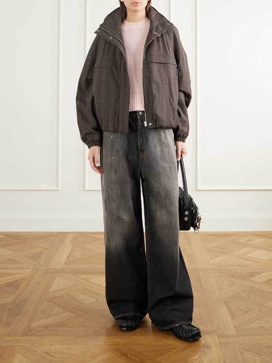 Image of a model wearing Outerwear. Product name - Koyala Cashmere Sweater in Pastel pink, Sage green colour by brand - Acne Studios
