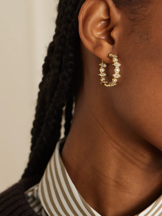 Image of Earrings. Product name - Hexagon Extra Large 18-karat Gold Diamond Hoop Earrings in Multi colour by brand - KOLOURS JEWELRY