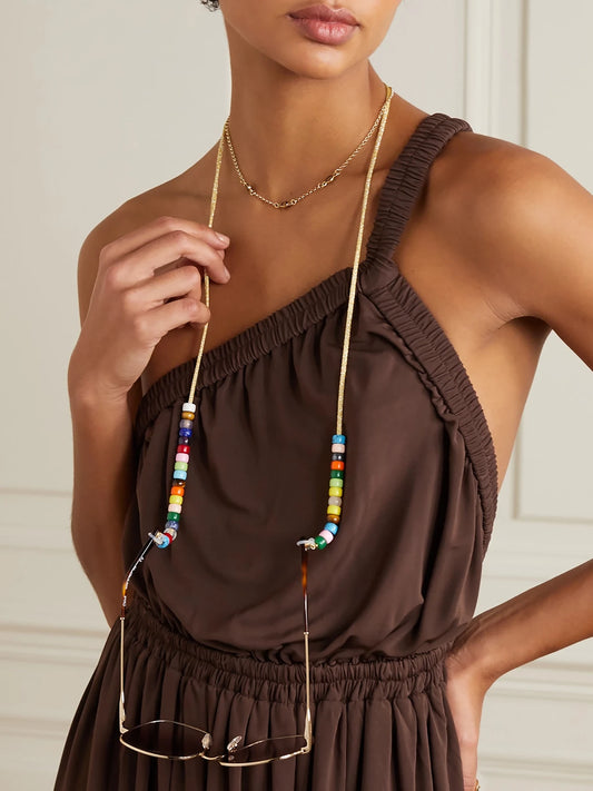 Image of Necklaces. Product name - Forte Beads 18-karat Gold, Lurex And Multi-stone Glasses Chain Kit in Multi colour by brand - Carolina Bucci