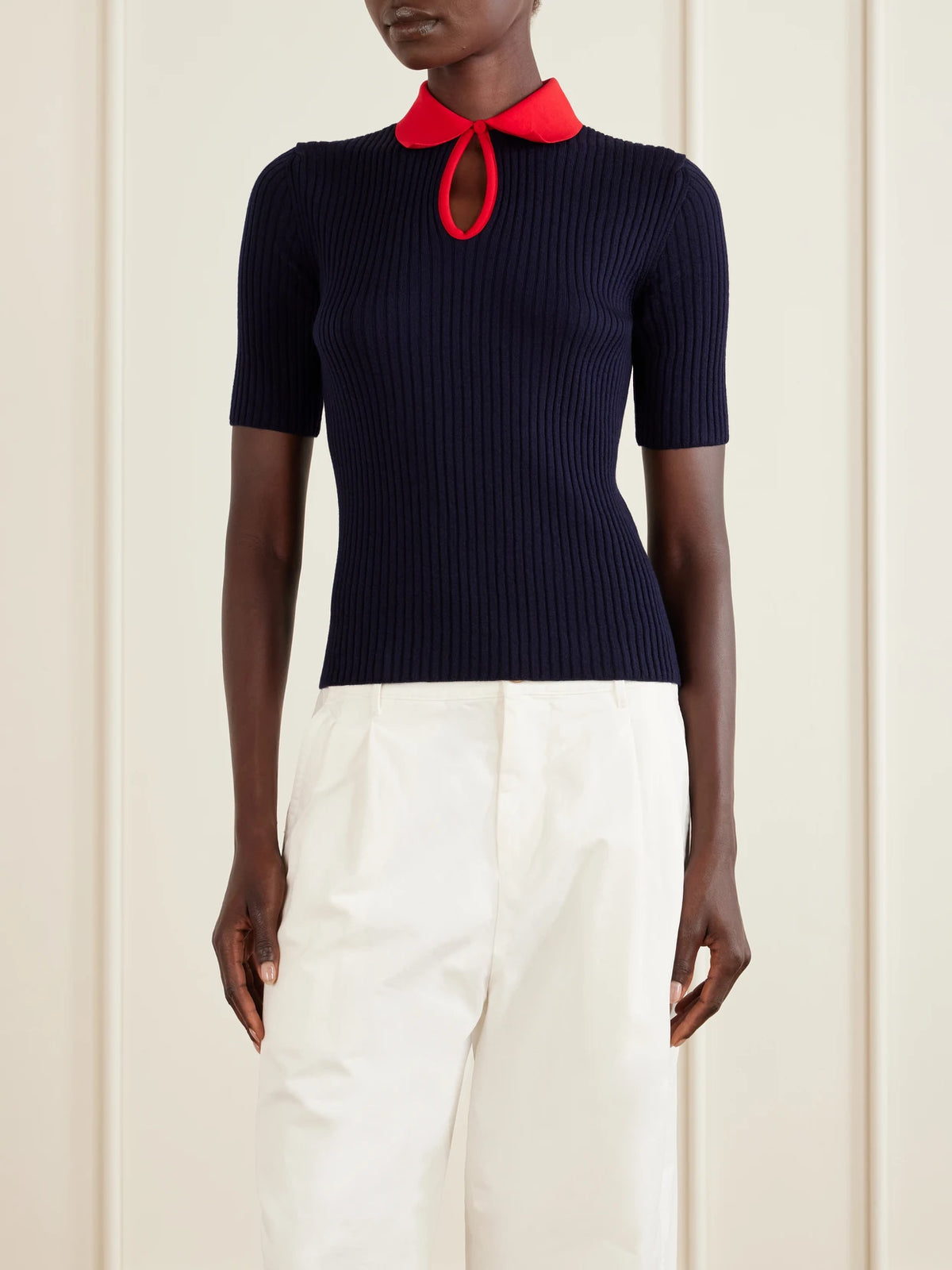 Jil Sander Two-tone Ribbed Wool Polo Shirt