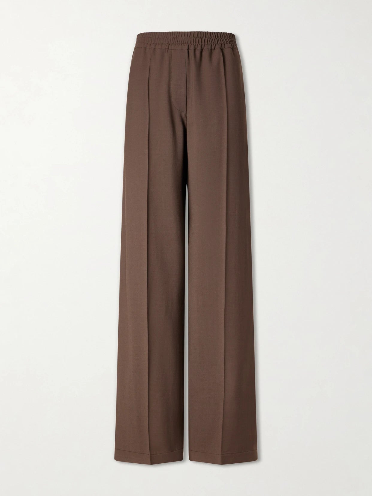 Image of a model wearing Pants. Product name - Wool-blend Wide-leg Pants in Brown colour by brand - Brunello Cucinelli