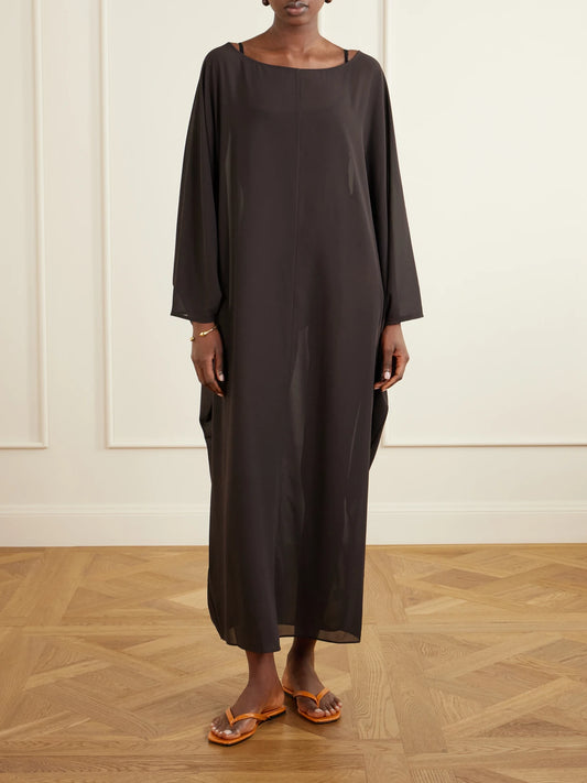 Image of Dresses. Product name - Nour Open-back Chiffon Coverup in Dark brown colour by brand - STAUD