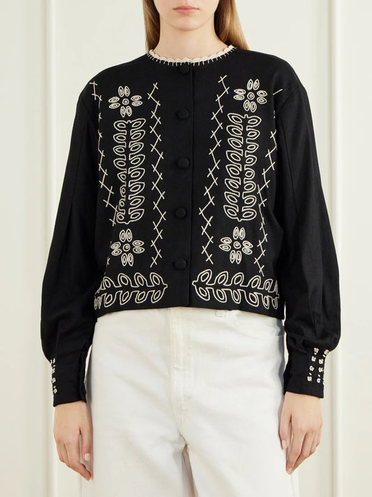 ESCVDO Libertad Cropped Embroidered Cotton-twill Jacket