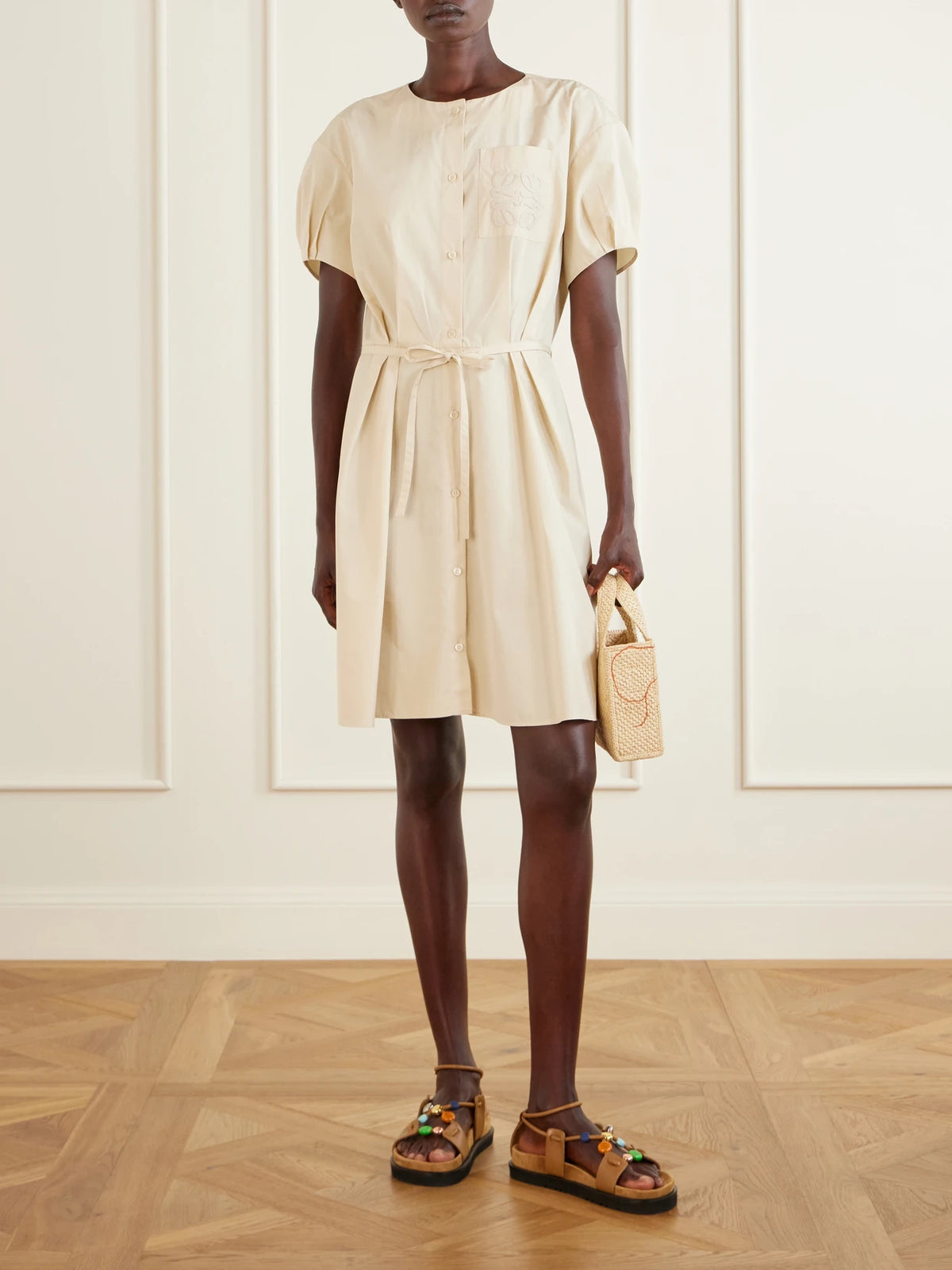 Image of Sandals. Product name - + Paula's Ibiza Pebble Beads Fussbett Suede Sandals in Camel colour by brand - LOEWE