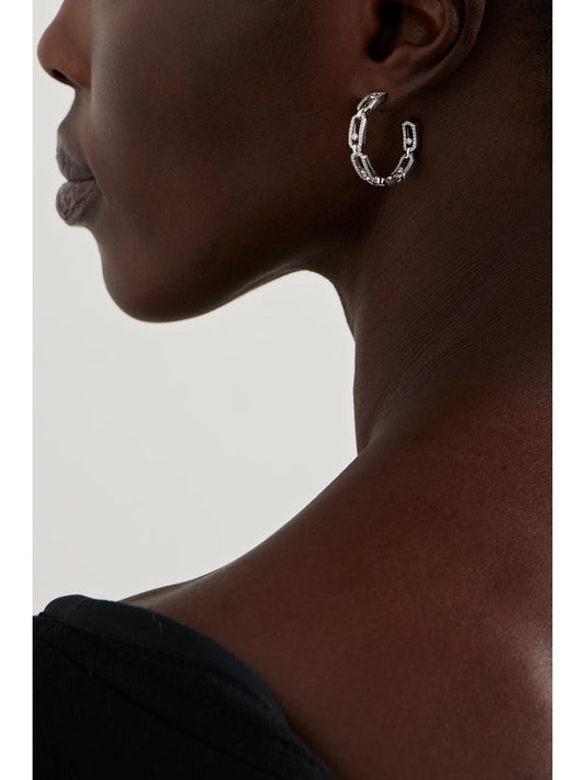Image of Earrings. Product name - Small Move Link 18-karat White Gold Diamond Hoop Earrings in Multi colour by brand - Messika